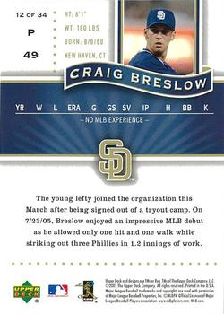 2005 Upper Deck San Diego Padres Team Set #12 Craig Breslow Back