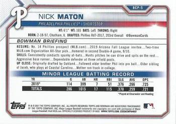 2021 Bowman - Chrome Prospects Mojo Refractor #BCP-5 Nick Maton Back