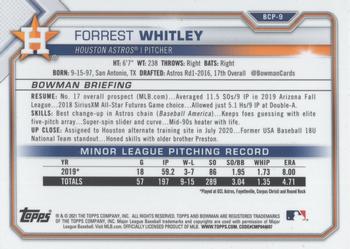 2021 Bowman - Chrome Prospects Mojo Refractor #BCP-9 Forrest Whitley Back