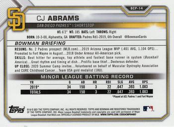 2021 Bowman - Chrome Prospects Mojo Refractor #BCP-14 CJ Abrams Back