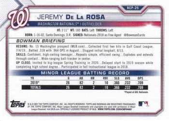 2021 Bowman - Chrome Prospects Mojo Refractor #BCP-25 Jeremy De La Rosa Back