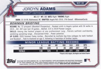 2021 Bowman - Chrome Prospects Mojo Refractor #BCP-30 Jordyn Adams Back