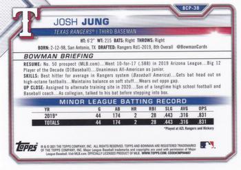 2021 Bowman - Chrome Prospects Mojo Refractor #BCP-38 Josh Jung Back