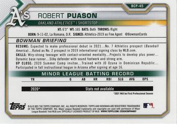 2021 Bowman - Chrome Prospects Mojo Refractor #BCP-45 Robert Puason Back