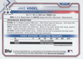 2021 Bowman - Chrome Prospects Mojo Refractor #BCP-59 Jake Vogel Back