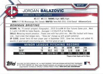 2021 Bowman - Chrome Prospects Mojo Refractor #BCP-61 Jordan Balazovic Back