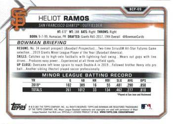 2021 Bowman - Chrome Prospects Mojo Refractor #BCP-69 Heliot Ramos Back