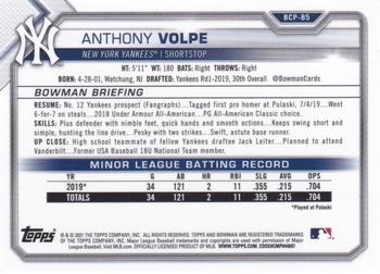 2021 Bowman - Chrome Prospects Mojo Refractor #BCP-85 Anthony Volpe Back