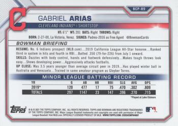 2021 Bowman - Chrome Prospects Mojo Refractor #BCP-89 Gabriel Arias Back