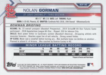 2021 Bowman - Chrome Prospects Mojo Refractor #BCP-90 Nolan Gorman Back