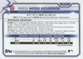2021 Bowman - Chrome Prospects Mojo Refractor #BCP-95 Simeon Woods Richardson Back