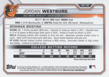 2021 Bowman - Chrome Prospects Mojo Refractor #BCP-98 Jordan Westburg Back