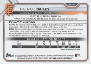 2021 Bowman - Chrome Prospects Mojo Refractor #BCP-108 Patrick Bailey Back