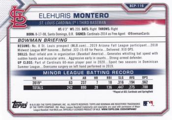 2021 Bowman - Chrome Prospects Mojo Refractor #BCP-116 Elehuris Montero Back