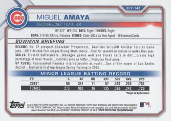 2021 Bowman - Chrome Prospects Mojo Refractor #BCP-148 Miguel Amaya Back