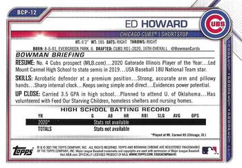 2021 Bowman - Chrome Prospects Mojo Refractor Aqua #BCP-12 Ed Howard Back