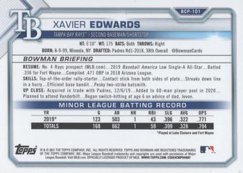 2021 Bowman - Chrome Prospects Mojo Refractor Yellow #BCP-101 Xavier Edwards Back