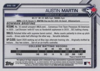 2021 Bowman - Chrome Prospect Autographs Mojo Refractor #BMA-AM Austin Martin Back