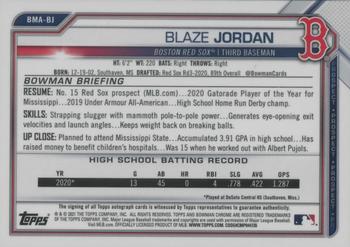 2021 Bowman - Chrome Prospect Autographs Mojo Refractor #BMA-BJ Blaze Jordan Back