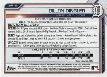 2021 Bowman - Chrome Prospect Autographs Mojo Refractor #BMA-DD Dillon Dingler Back