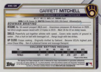 2021 Bowman - Chrome Prospect Autographs Mojo Refractor #BMA-GM Garrett Mitchell Back