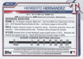 2021 Bowman - Chrome Prospect Autographs Mojo Refractor #BMA-HH Heriberto Hernandez Back