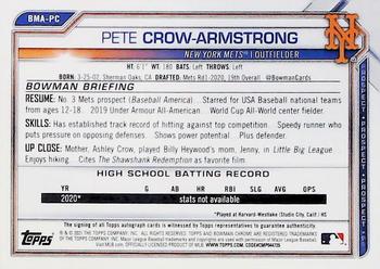 2021 Bowman - Chrome Prospect Autographs Mojo Refractor #BMA-PC Pete Crow-Armstrong Back
