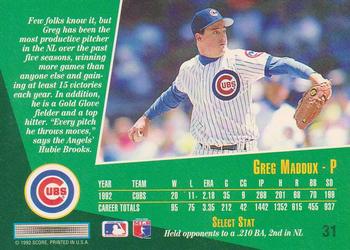 1993 Select #31 Greg Maddux Back