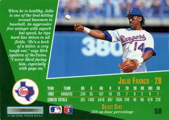 1993 Select #58 Julio Franco Back