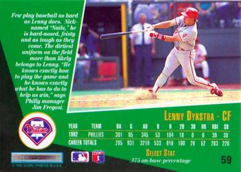 1993 Select #59 Lenny Dykstra Back