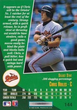 1993 Select #144 Chris Hoiles Back