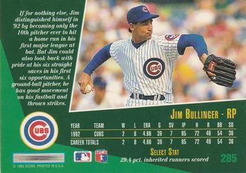 1993 Select #285 Jim Bullinger Back