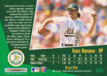 1993 Select #316 Vince Horsman Back