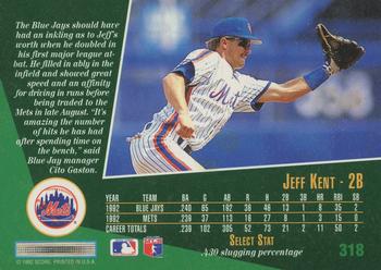 1993 Select #318 Jeff Kent Back