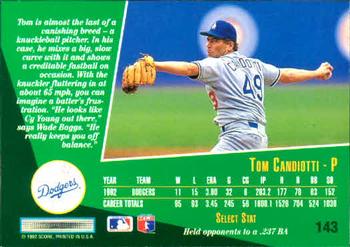 1993 Select #143 Tom Candiotti Back