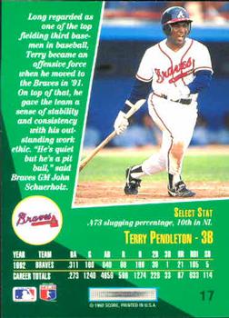 1993 Select #17 Terry Pendleton Back