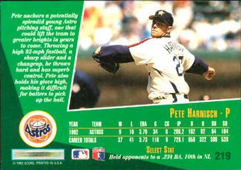 1993 Select #219 Pete Harnisch Back