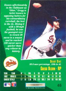 1993 Select #46 Gregg Olson Back