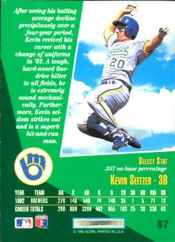 1993 Select #87 Kevin Seitzer Back