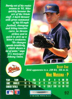 1993 Select #92 Mike Mussina Back