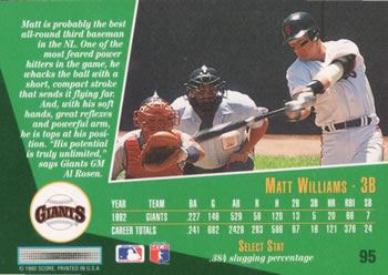1993 Select #95 Matt Williams Back