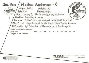 1995 Batavia Clippers #1 Marlon Anderson Back
