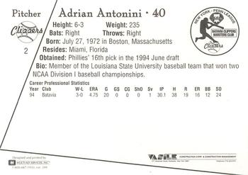 1995 Batavia Clippers #2 Adrian Antonini Back