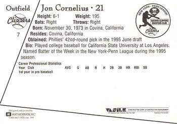 1995 Batavia Clippers #7 Jon Cornelius Back