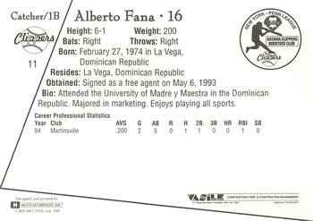 1995 Batavia Clippers #11 Alberto Fana Back