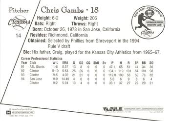 1995 Batavia Clippers #14 Chris Gambs Back