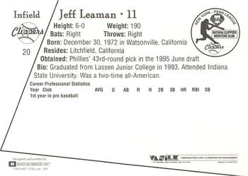 1995 Batavia Clippers #20 Jeff Leaman Back