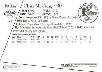 1995 Batavia Clippers #21 Clint McClurg Back