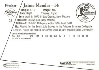 1995 Batavia Clippers #22 Jaime Mendes Back