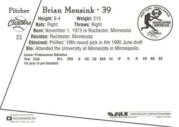 1995 Batavia Clippers #23 Brian Mensink Back